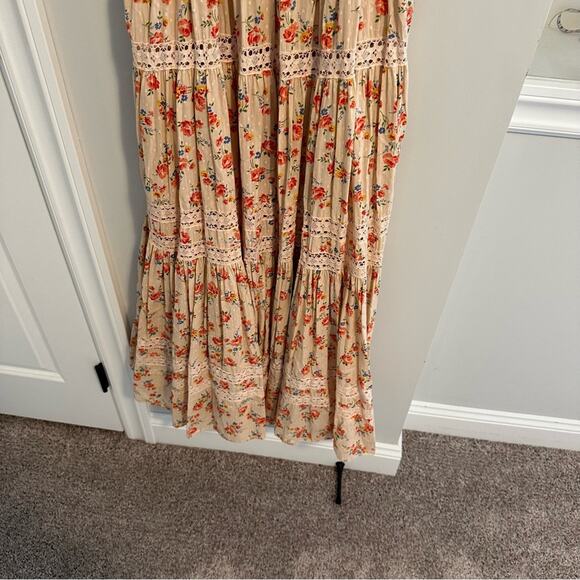 THE GREAT. Cream Red Cotton Floral Lace Tiered Maxi Dress 0 Small - Picture 5 of 12